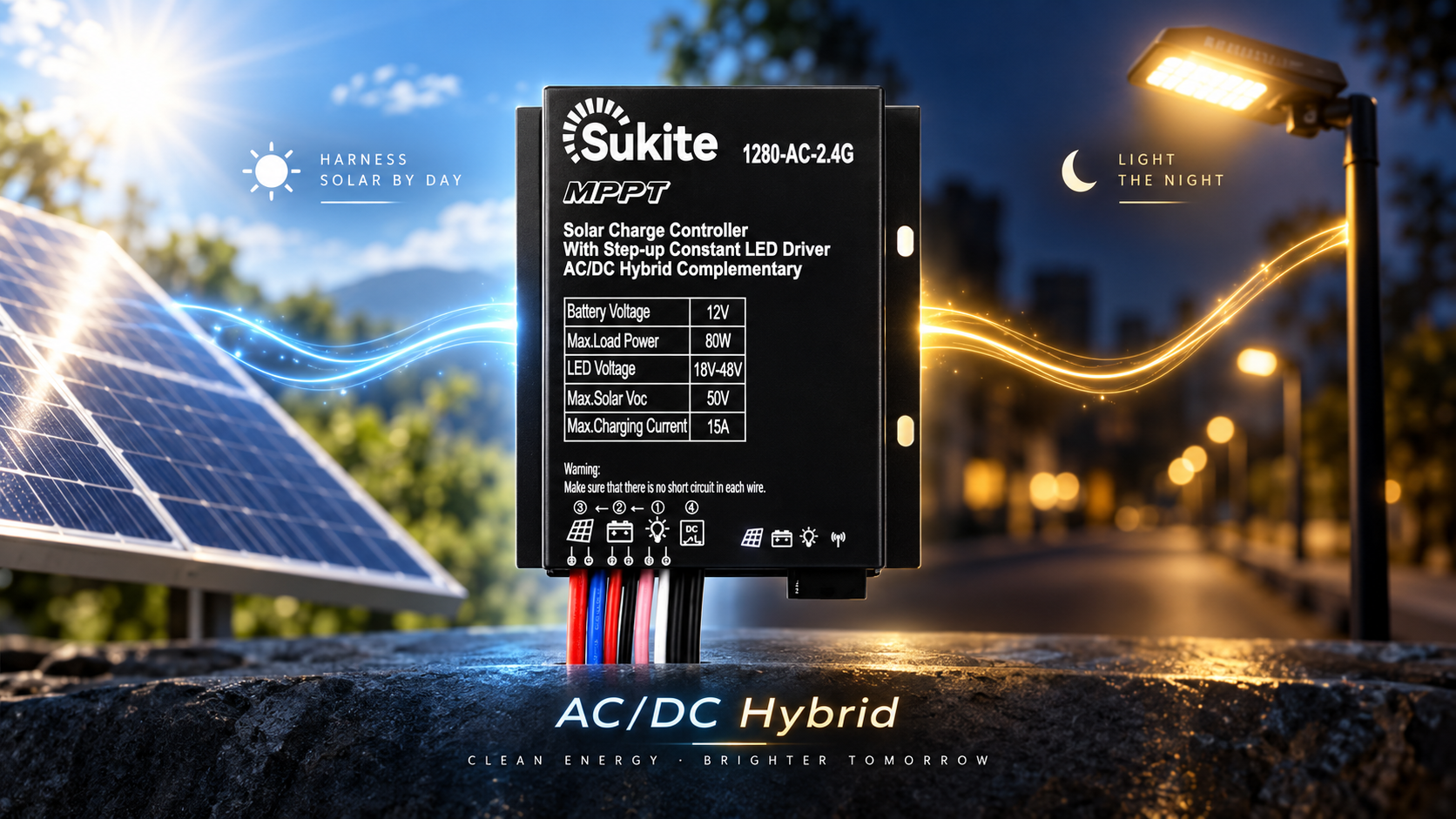 Sukite Launches 1280-AC-2.4G MPPT Solar Charge Controller: AC/DC Hybrid Complementary Design for Uninterrupted Street Lighting
