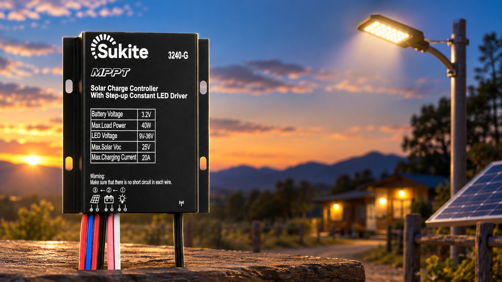 Sukite 3240-G MPPT Solar Charge Controller: 3.2V LiFePO₄-Optimized with 20A High Current for More Powerful Off-Grid Lighting